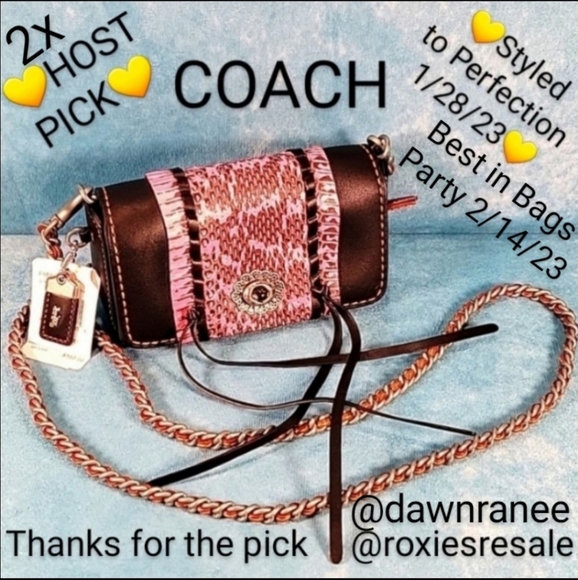Coach Handbags - 💜COACH Leather Dinkier Bag, w/ Pink Snakeskin, 22" Chain, & Inside Change Purse